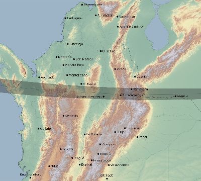 Map of the eclipse path across Colombia on 10/13/1632