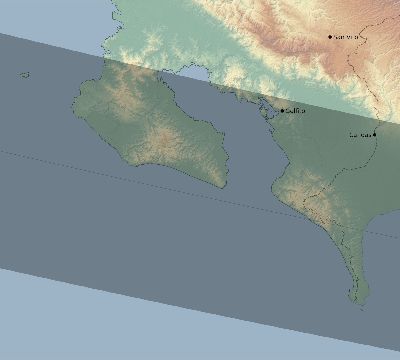 Map of the eclipse path across Costa Rica on 10/13/1632