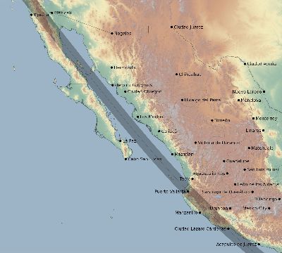 Map of the eclipse path across Mexico on 10/13/1632