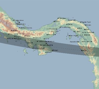 Map of the eclipse path across Panama on 10/13/1632