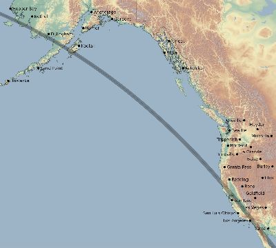 Map of the eclipse path across United States on 10/13/1632