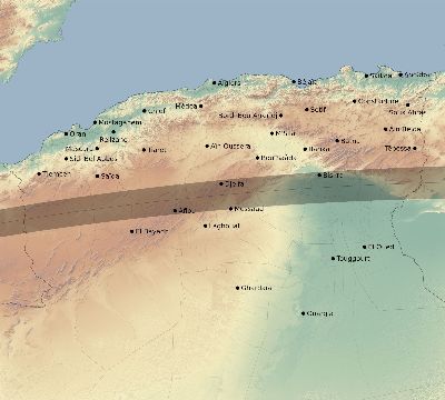 Map of the eclipse path across Algeria on 04/08/1633
