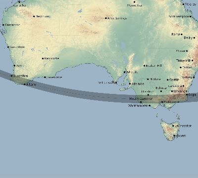 Map of the eclipse path across Australia on 10/03/1633