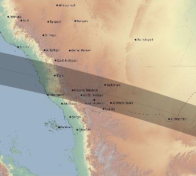 Map of the eclipse path across Saudi Arabia on 10/03/1633