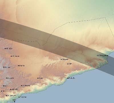 Map of the eclipse path across Yemen on 10/03/1633