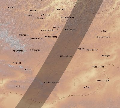 Map of the eclipse path across Mongolia on 03/29/1634