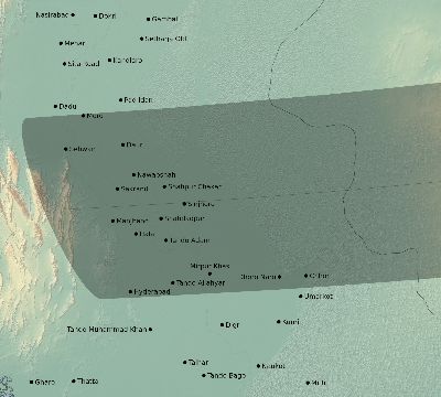 Map of the eclipse path across Pakistan on 03/29/1634