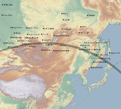 Map of the eclipse path across Russia on 08/01/1636