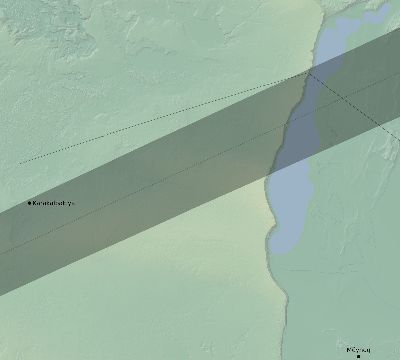 Map of the eclipse path across Uzbekistan on 08/01/1636