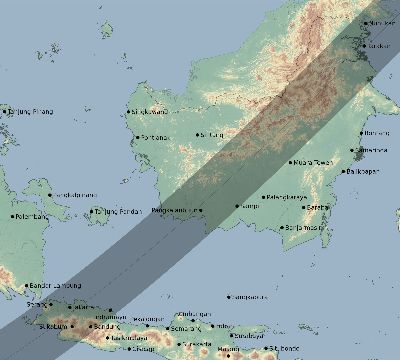 Map of the eclipse path across Indonesia on 01/26/1637