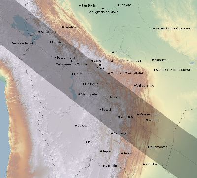 Map of the eclipse path across Bolivia on 07/21/1637