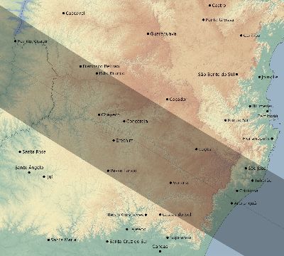 Map of the eclipse path across Brazil on 07/21/1637