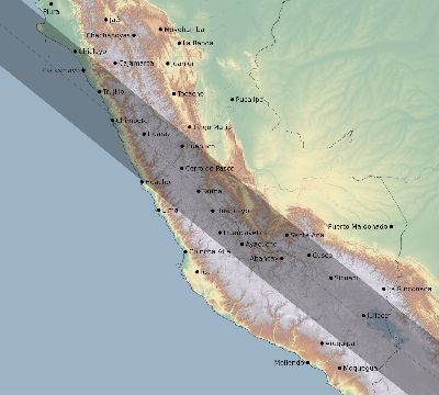 Map of the eclipse path across Peru on 07/21/1637