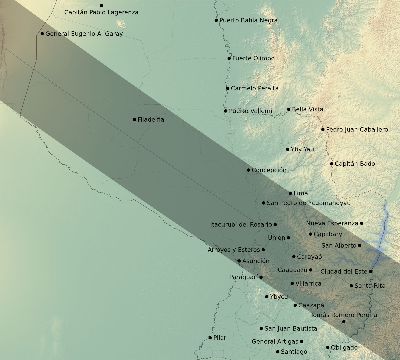 Map of the eclipse path across Paraguay on 07/21/1637