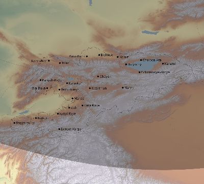 Map of the eclipse path across Kyrgyzstan on 01/15/1638