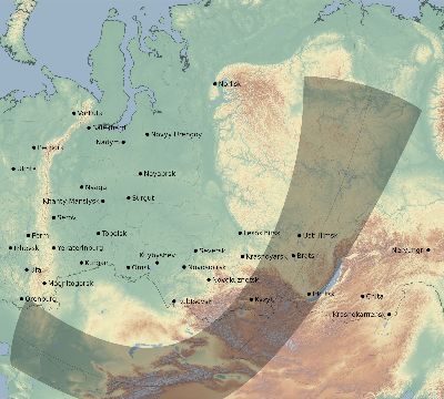 Map of the eclipse path across Russia on 01/15/1638
