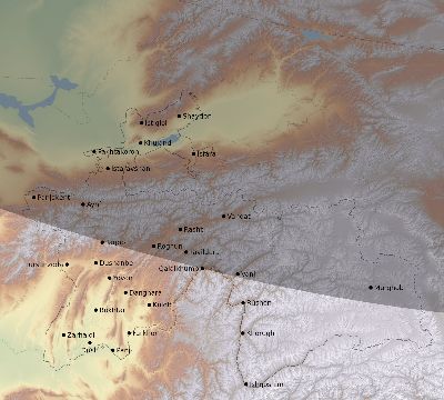 Map of the eclipse path across Tajikistan on 01/15/1638