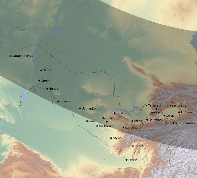 Map of the eclipse path across Uzbekistan on 01/15/1638