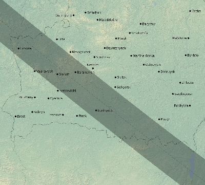 Map of the eclipse path across Belarus on 06/01/1639