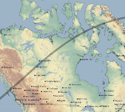 Map of the eclipse path across Canada on 06/01/1639