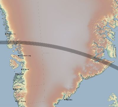 Map of the eclipse path across Greenland on 06/01/1639