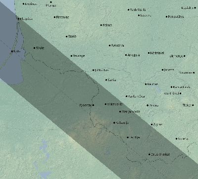 Map of the eclipse path across Lithuania on 06/01/1639