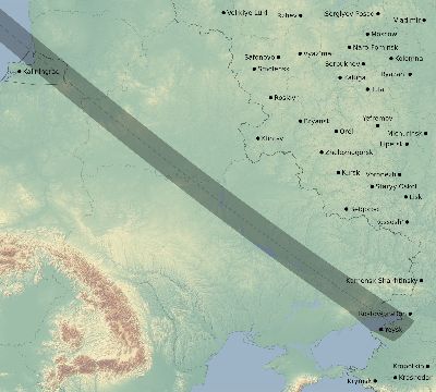 Map of the eclipse path across Russia on 06/01/1639