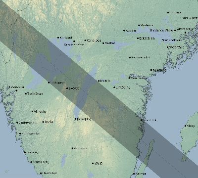 Map of the eclipse path across Sweden on 06/01/1639