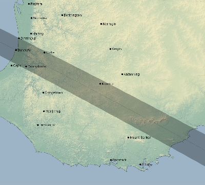 Map of the eclipse path across Australia on 11/24/1639