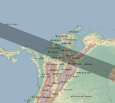 Map of the eclipse path across Colombia on 05/20/1640