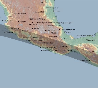 Map of the eclipse path across Mexico on 05/20/1640
