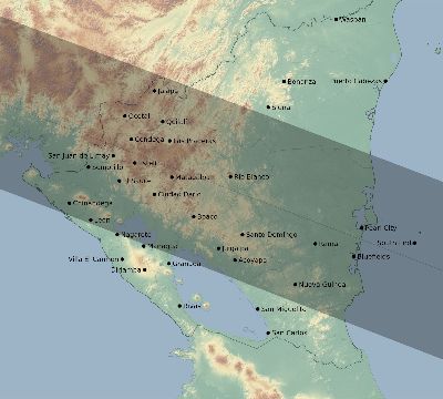 Map of the eclipse path across Nicaragua on 05/20/1640