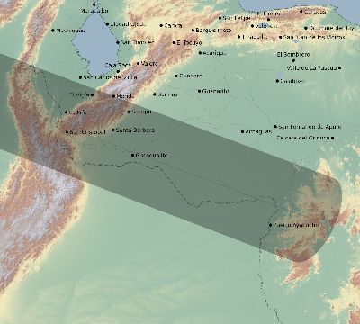 Map of the eclipse path across Venezuela on 05/20/1640