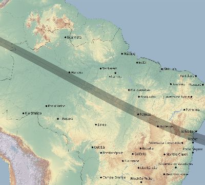 Map of the eclipse path across Brazil on 11/13/1640