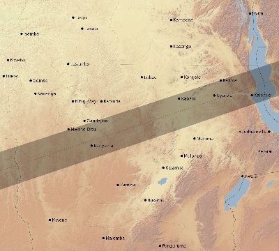 Map of the eclipse path across DR Congo on 11/13/1640