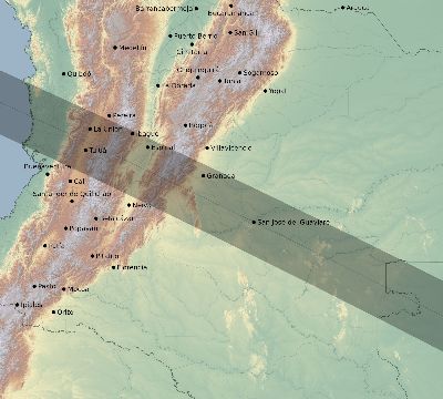 Map of the eclipse path across Colombia on 11/13/1640