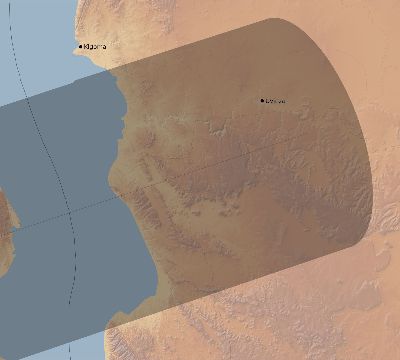 Map of the eclipse path across Tanzania on 11/13/1640
