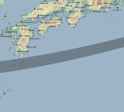 Map of the eclipse path across Japan on 11/03/1641