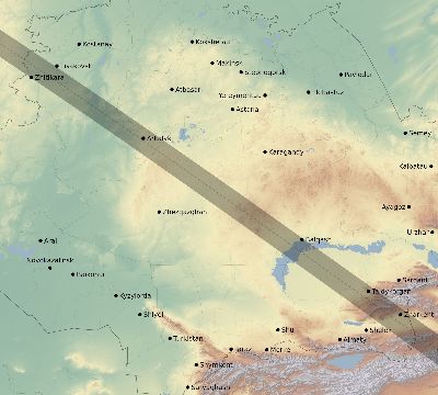 Map of the eclipse path across Kazakhstan on 11/03/1641
