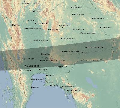 Map of the eclipse path across Thailand on 03/20/1643