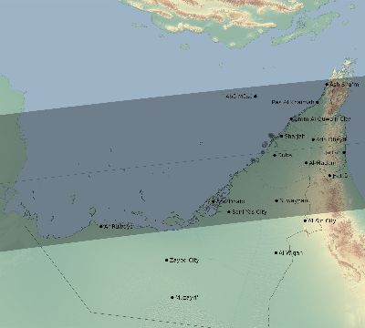 Map of the eclipse path across United Arab Emirates on 09/01/1644
