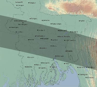Map of the eclipse path across Bangladesh on 09/01/1644