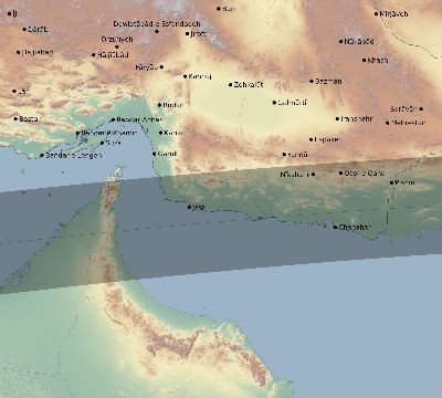 Map of the eclipse path across Iran on 09/01/1644