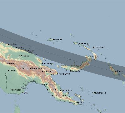 Map of the eclipse path across Papua New Guinea on 09/01/1644