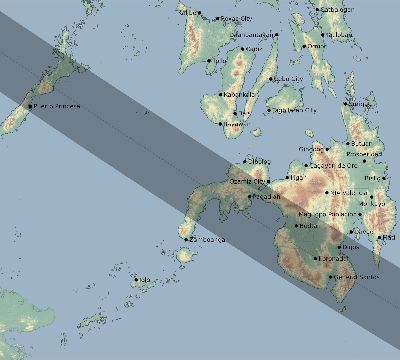 Map of the eclipse path across Philippines on 09/01/1644