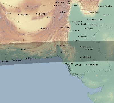 Map of the eclipse path across Pakistan on 09/01/1644
