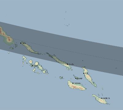 Map of the eclipse path across Solomon Islands on 09/01/1644