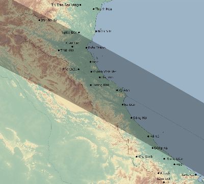 Map of the eclipse path across Vietnam on 09/01/1644