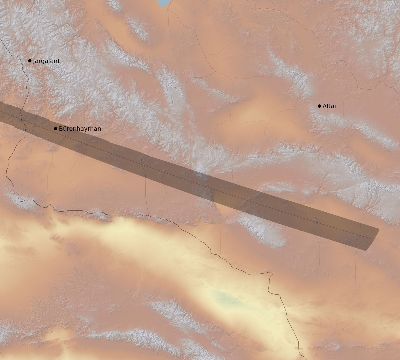 Map of the eclipse path across Mongolia on 08/21/1645