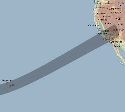Map of the eclipse path across United States on 01/05/1647
